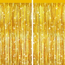 Foil Fringe Curtains 2 Pack Gold Metallic Tinsel Streamer Party Backdrop
