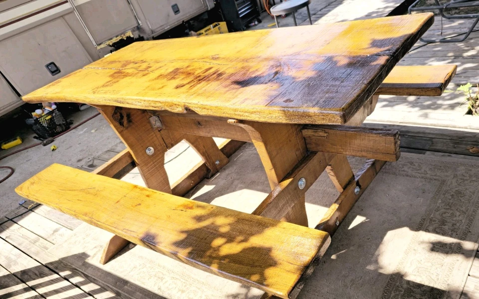 桌子(实心橡木野餐桌定制切工 — 第 2/3 张图片
