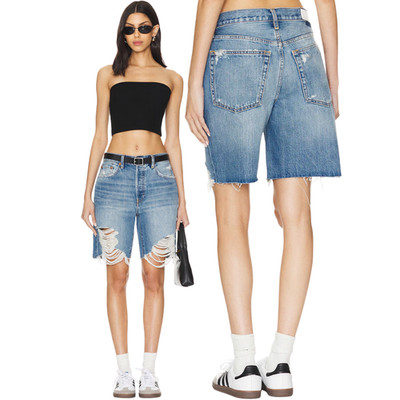 RE/DONE Loose Long Denim Jean Short Women's 27 Minerva Destroy Distressed NWOT