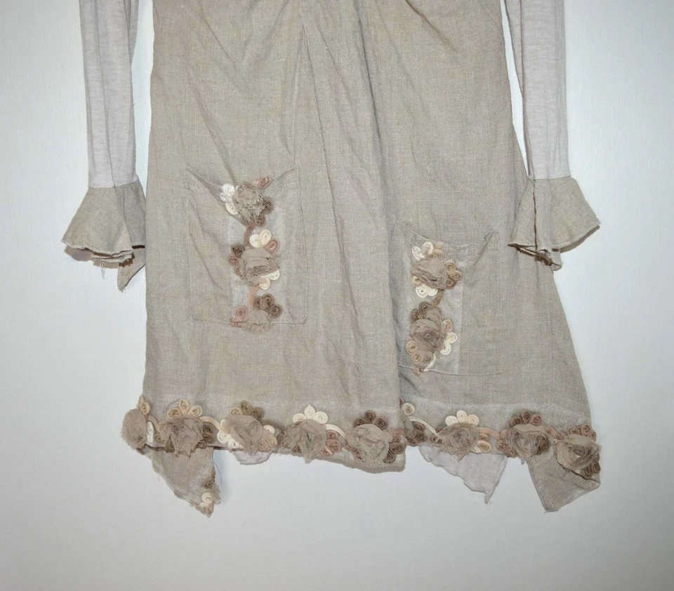 Elfen Boho Hippie Zipfel Kleid Leinenkleid mit Taschen Einzelstück Gr. M 40 42 - Bild 2 von 4