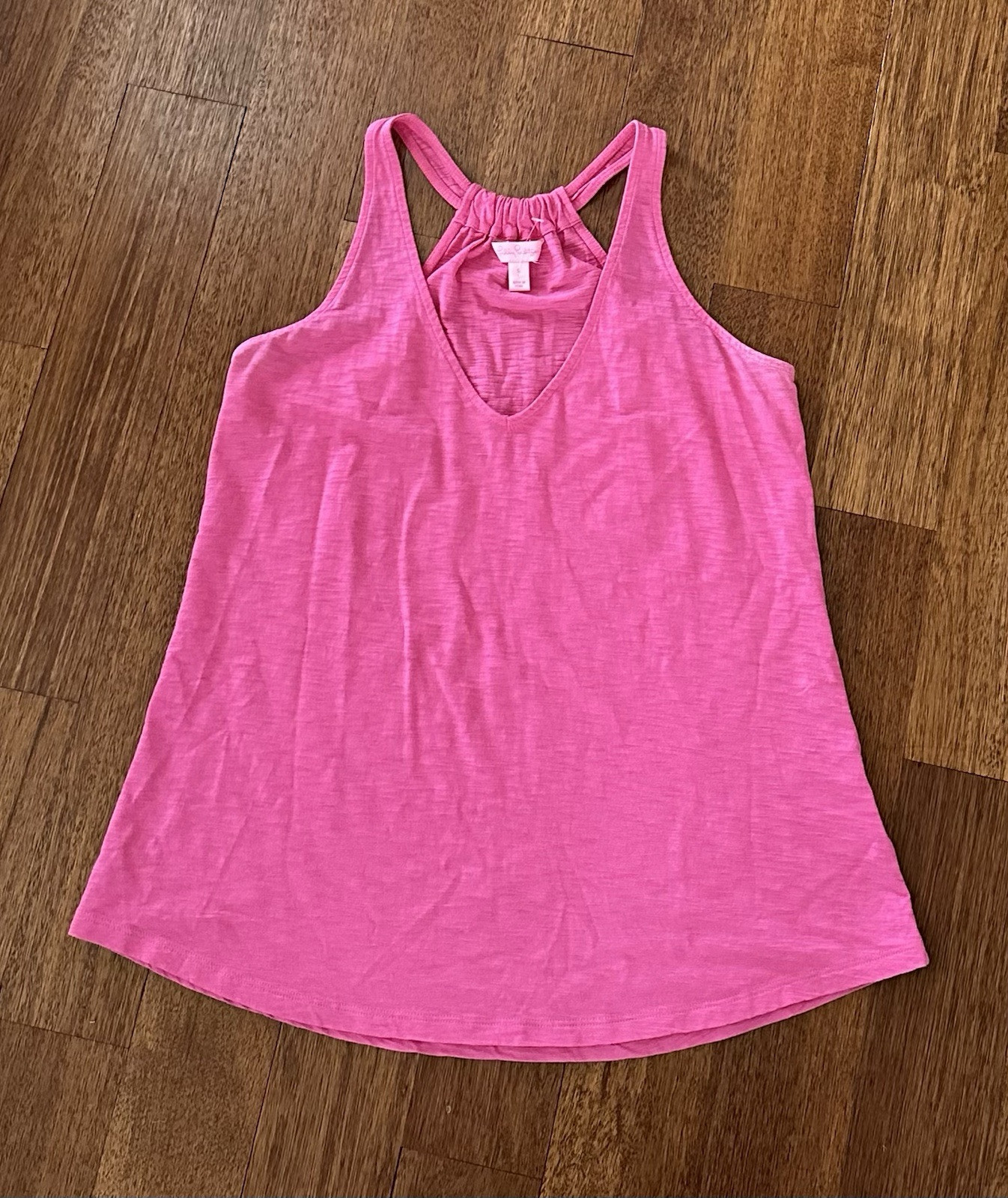 Lilly Pulitzer Minka Top Womens Small V Neck Trapeze Tank Pima Slub Cotton Pink