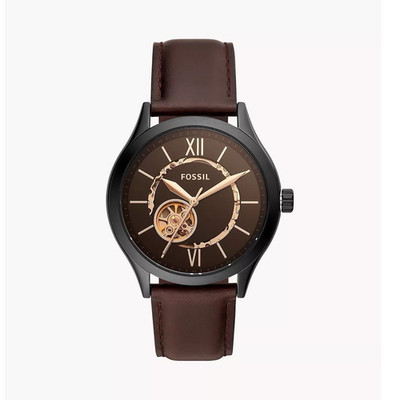 Fossil Fenmore Herren Automatikuhr BQ2651 Skelett Zifferblatt braun Lederband