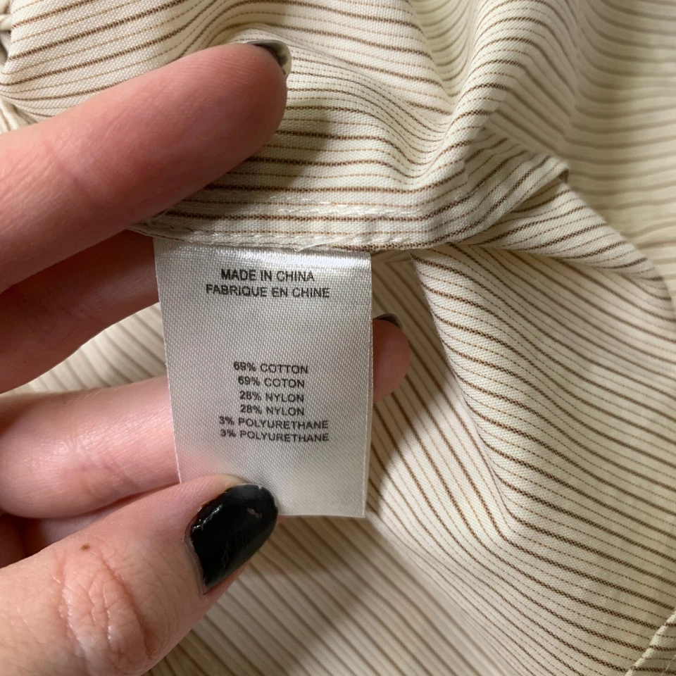 Theory Shirt Men L Large Sand Pinstripe Long Sleeve Button Up Davis Cotton Blend - Image 4 of 4