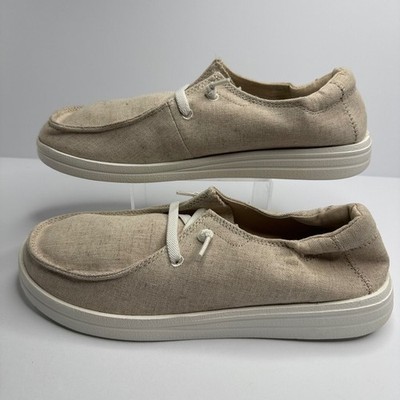 Natural Life Womens Canvas Boat Shoes Beige Slip On Moc Toe Loafers Size 10