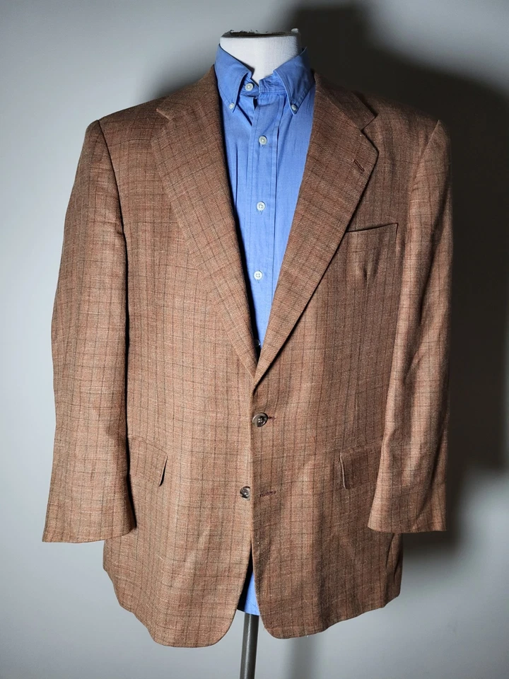 Blazer Abrigo Deportivo 44S A Medida Rojo Naranja Marrón Lona Completa Lana Cuadros Chaqueta Foto 3 de 4