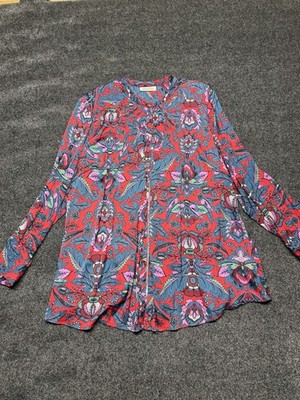 Motherhood Maternity Red Floral Button Down Blouse Long Slv 100% Polyester Sz M