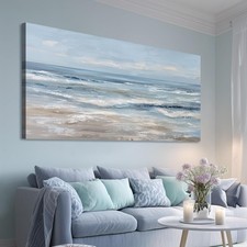 BewDalky Abstract Coastal Beach Wall Art Blue Ocean Waves Canvas Prints Modern
