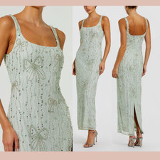 NWT MAC DUGGAL [ 8 ] 94129  Beaded Mesh Scoop Neck Fitted Gown With Bows J1913