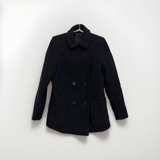 UNIQLO Women  s Black Wool Blend Lined Pea Coat Button Front Size S