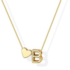 Gold B Necklace for Girl, Initial Heart Pendant Necklace for Women, 14K Gold ...