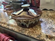 Vintage USA Ironstone Brown drip Glaze Casserole Dish W/Lid And Single Bowl
