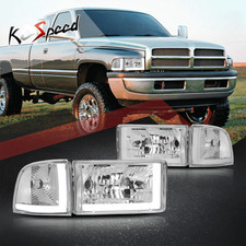 Dual Led Drl Chrome Housing Headlights Clear Corner Lamps For 94-02 Dodge Ram