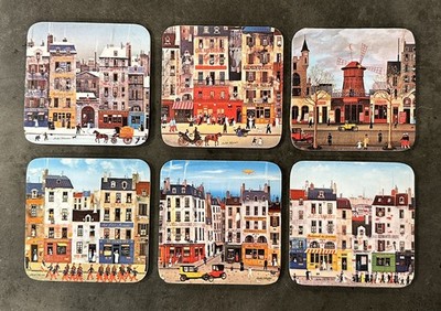 Set of 6 Vintage Michel Delacroix Paris Art Print Coasters - Moulin Rouge + More
