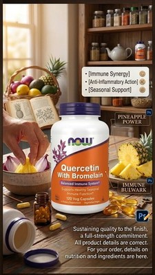 Now Foods Quercetin with Bromelain 120 Caps 800mg and 2400GDU