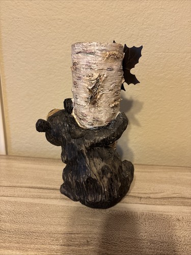 Tree Stump with bear candle Tea Light holder 9.5” Tall Rustic Woodland - Bild 4 von 6
