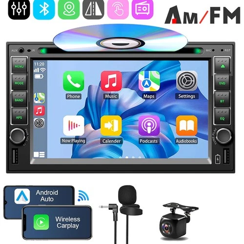 6.2" Double 2 Din CD DVD Player Apple CarPlay GPS Car Stereo Touch Bluetooth AM