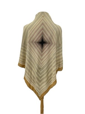 Revell Paris Silk Scarf Geometric Diamond Stripe Pattern Cream Brown Red #A124