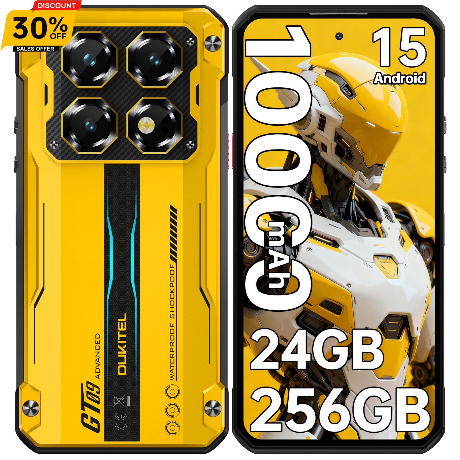 OUKITEL WP60 Rugged Phone 5G 10000mAh Android 15 Smartphone 7.2 in 24GB+256GB