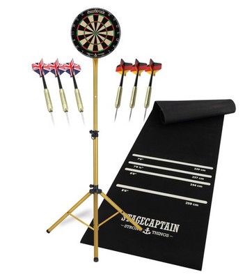 Dartscheibe Sisal Dartboard 6 Steeldart Pfeile Stativ Gold Ständer Matte Set