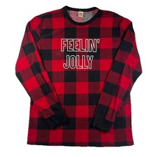 North Pole Trading Co. Men's Red Plaid Feelin' Jolly Pajama Long Sleeve Medium