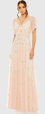 Mac Duggal 9223 Pink V-Neck Embellished Flutter Sleeve A-Line Gown Size 4 698