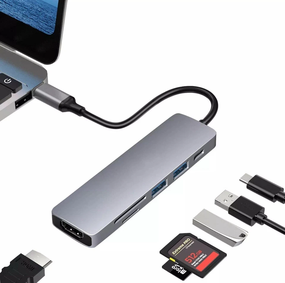 USB-C 6in1 Hub Adapter HDMI 4K USB C 3.0 Micro SD für TV Macbook iPhone Samsung - Bild 3 von 4