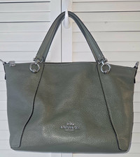 Coach Green Pebbled Satchel Double Handles Zip Closure Lined Inner Pockets
