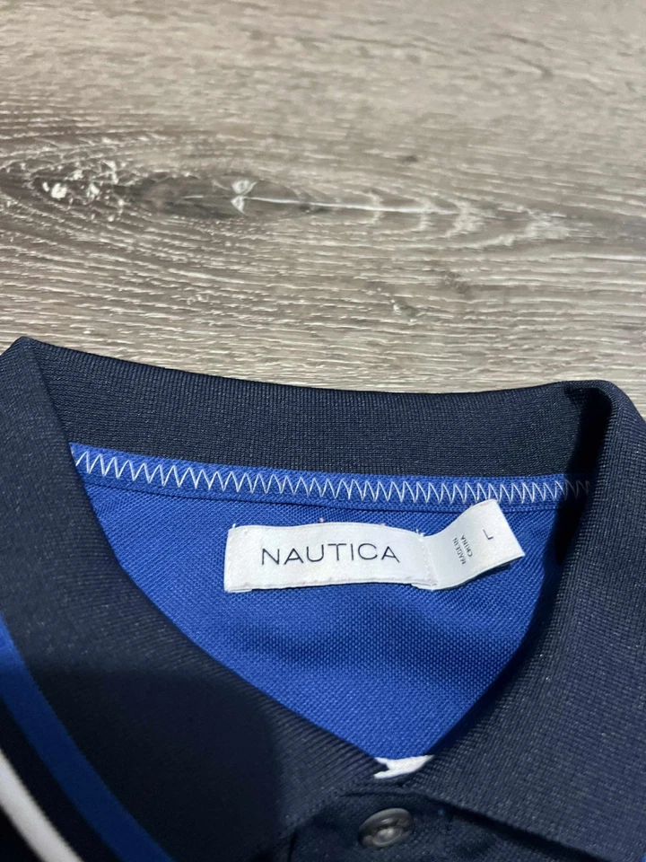 NAUTICA мужской синий и белый логотип Colorblock рубашка-поло - размер большой - Изображение 4 из 4