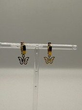 Gold-Plated Butterfly Hoop Earrings   Elegant Dangle Design