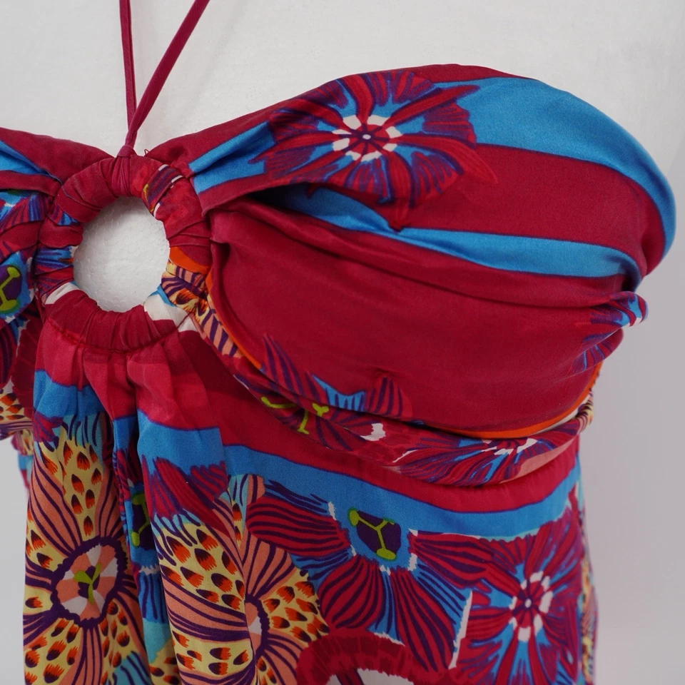 Marciano 100% Silk Coral Floral Halter Top Y2K Artsy XS - Image 3 of 4