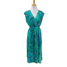 Momoni Dress Women 40 Breakers Alene Floral Silk Faux Wrap Bodice Waist Tie Midi