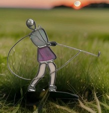   LADY GOLFER  SUNCATCHER -LEADED STAINED GLASS 