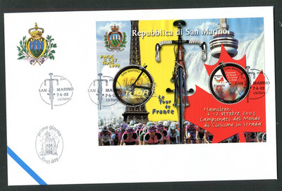 SAN MARINO (B3607) 2003 b. F.D.C. aff. sheet 2 values ROAD CYCLING