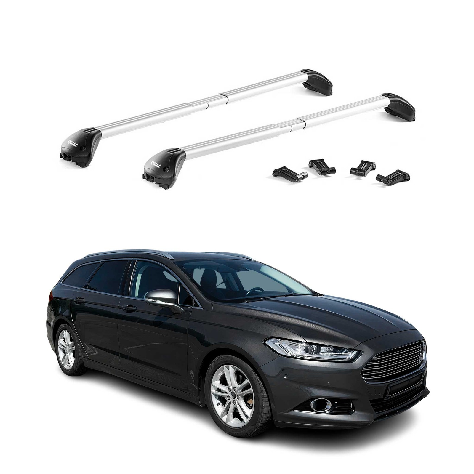 Barres de toit Mondeo IV Break alu gris pour transporter vos vélos et coffres de voyage