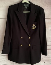 Vintage Lauren Ralph Lauren Blazer sz 12 Black 3D Crest Double Breasted USA