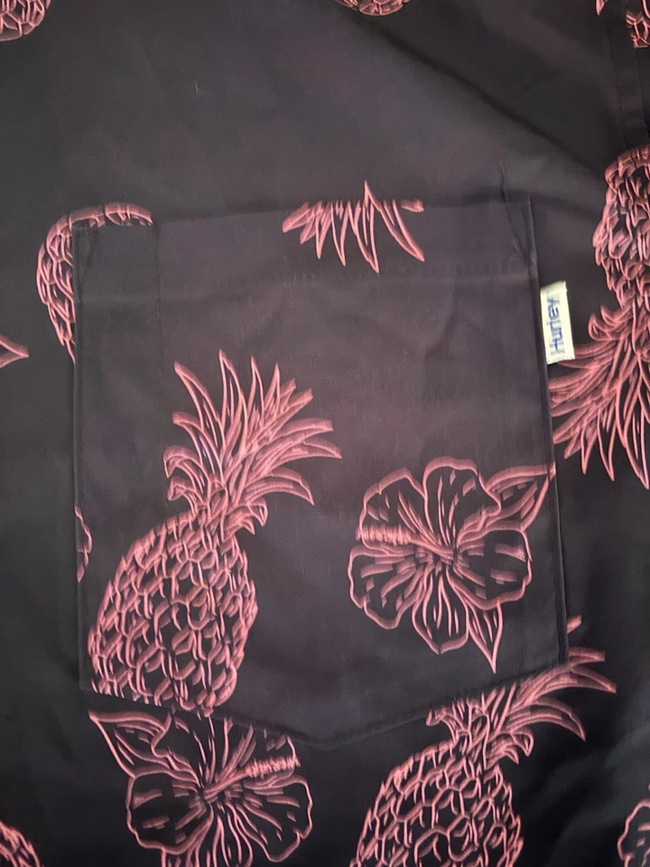 Camisa Hurley Piña e Hibisco Talla XXL 2XL Abotonada Azul Marino con Acentos Rosa Foto 3 de 4