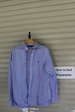 XJ 43 SIZE 17 RALPH LAUREN BLUE WHITE STRIPED LONG SLEEVE DRESS SHIRT