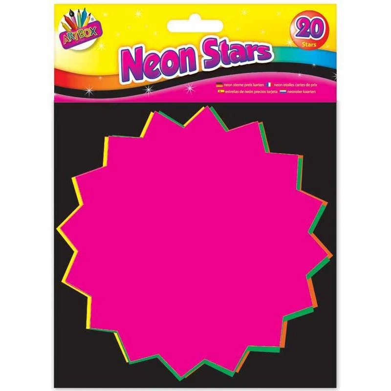 20 Pack Fluorescent Flashes 15x15cm - Stars Display Price Retail Notes Bright