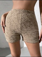 Khaki Creme Casual Solid Textured Shorts