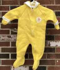 sears infant fleece hooded sleeper vintage baby bunting yellow medium mushroom