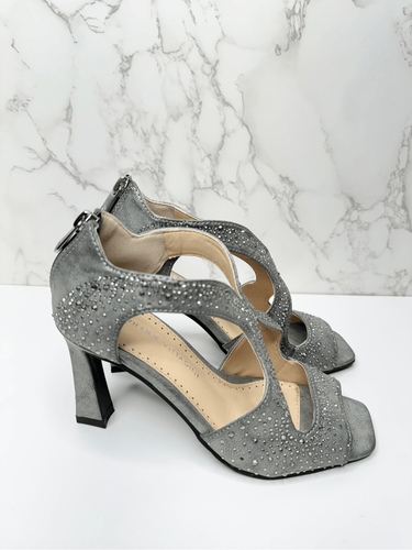 Adrienne Vittadini Sandals Womens Size 6 Gray Beaded Open Toe High Heel - Picture 2 of 10