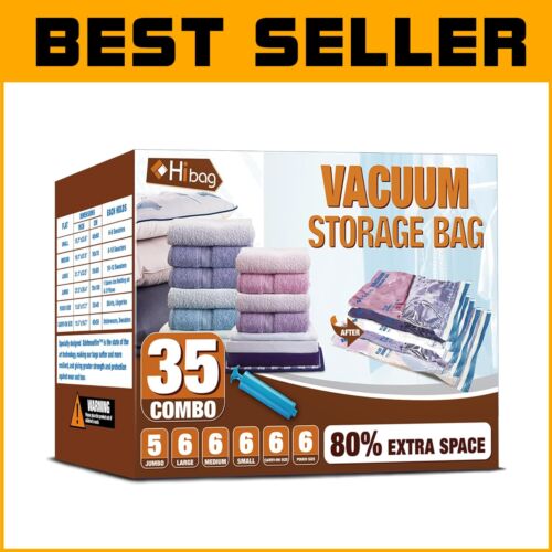 Efficient Travel Compression Bags - 35-Pack Vacuum Storage for Clothes & Bedding