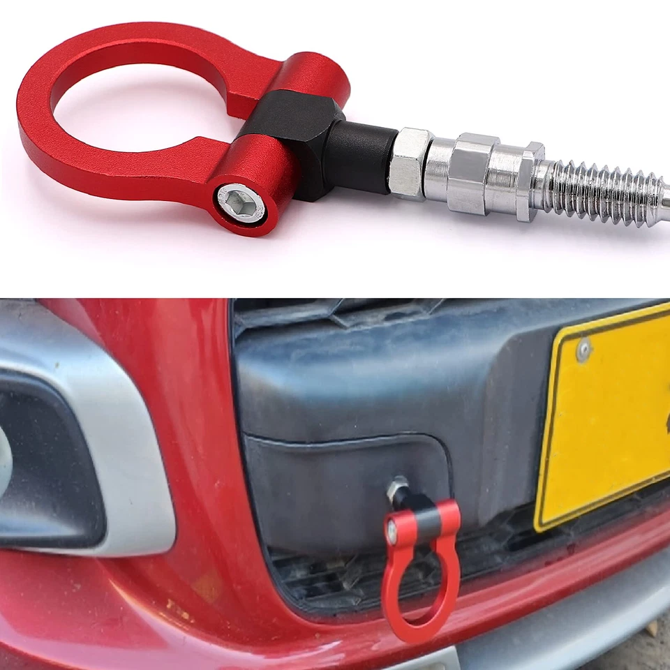 Gancho de remolque de metal rojo deportivo CNC Track Racing para BMW 325i 328i 330i 335i E90 E46 Foto 4 de 4