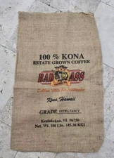 Bad Ass Coffee w/Attitude Kona Hawaii Burlap Bean Bag Wall Cafe 35 x 21 inches