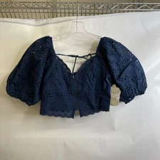 ALTAR'D STATE Karleen Eyelet Cropped Top Women's Size XS Dress Blues