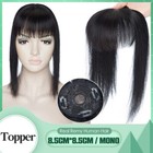 Clip In Real Human Hair Extensions - Women Topper Hairpiece with Bangs Fine Mono