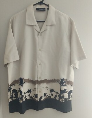 Greg Norman Collection Men's Button Down Hawaiian Silk Shirt Tan Brown Size M