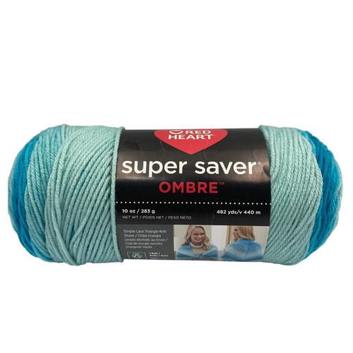 Red Heart Super Saver Ombre Yarn Scuba Blue Green Acrylic Knitting Crochet 10oz