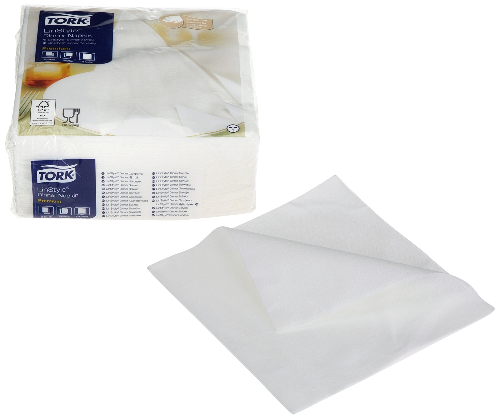 Tork 478711 LinStyle Dinner Napkin, White, Pack of 50