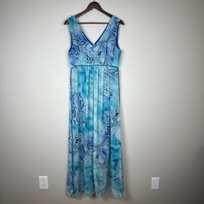 Boston Proper Maxi Dress Women Medium Blue Tonal Print Sleeveless Stretch V-Neck